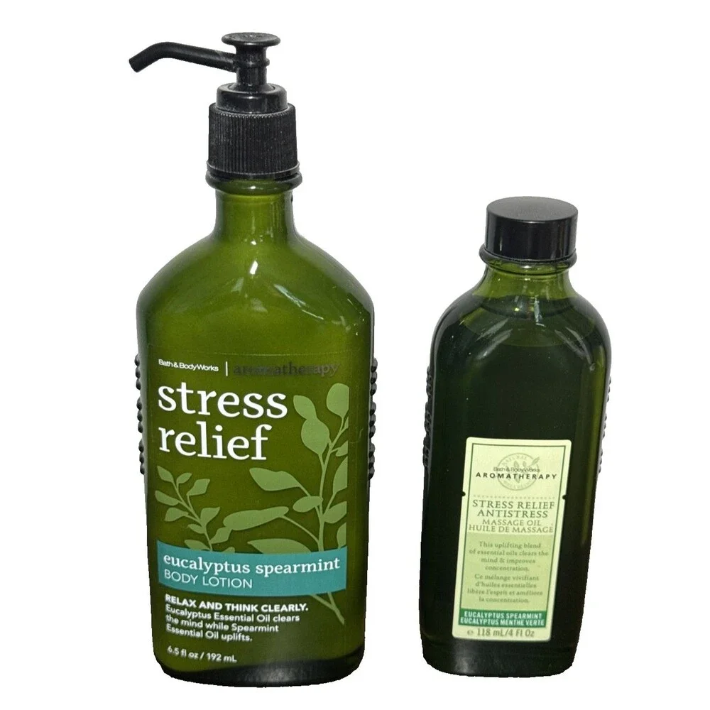 Bath & Body Works Stress Relief Body Lotion & Massage Oil Eucalyptus Spearmint